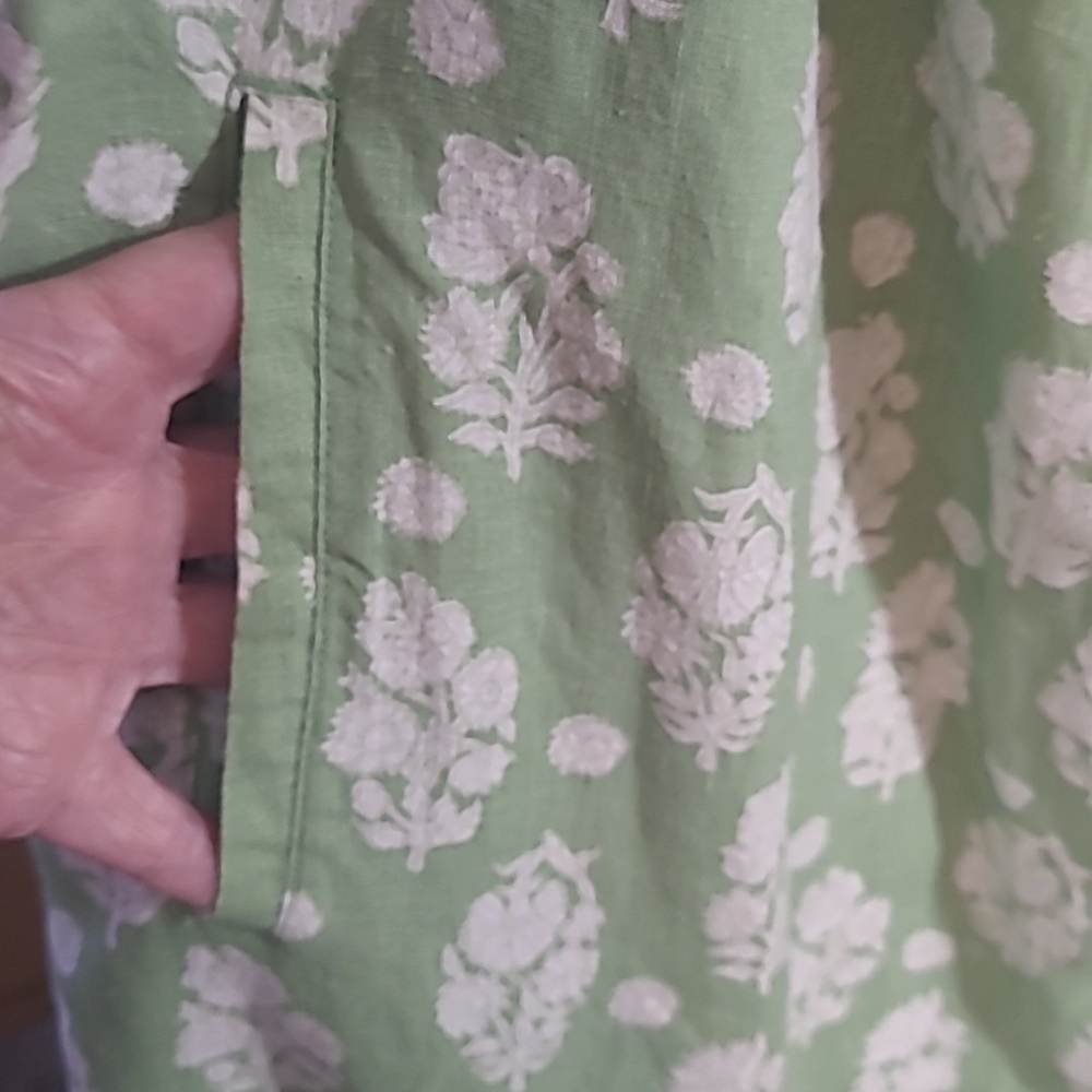Crown and Ivy Green Floral Linen Lyocell Ruffle Hem Midi Dress XL - Picture 6 of 6